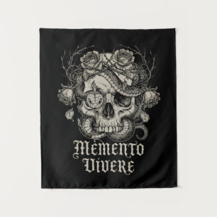 Memento Vivere Gothicischer Totenkopf mit Schlange Wandteppich