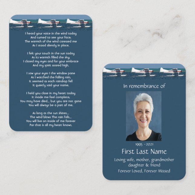 Memorandum Foto Bush Flugzeug Keepsake Pilot Visitenkarte (Vorne/Hinten)