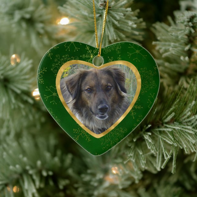 Memorandum für Green Gold Frame Snowflake Pet Keramik Ornament (Baum)