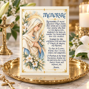 Memorare-Gebet mit marianischem Monogramm Lilien Karte