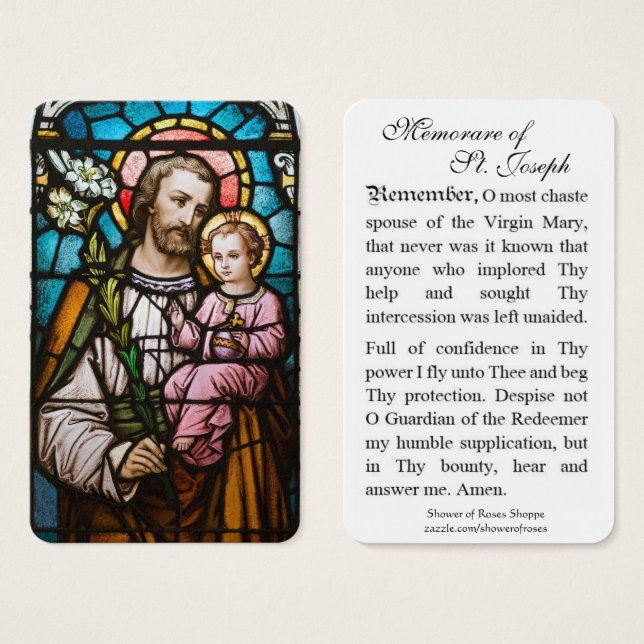 Memorare Gebet St. Joseph & Jesus Heilige Karte (Vorne & Hinten)