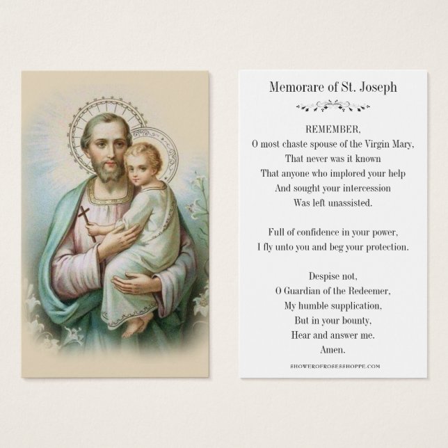 Memorare Gebet St. Joseph & Jesus Heilige Karte (Vorne & Hinten)