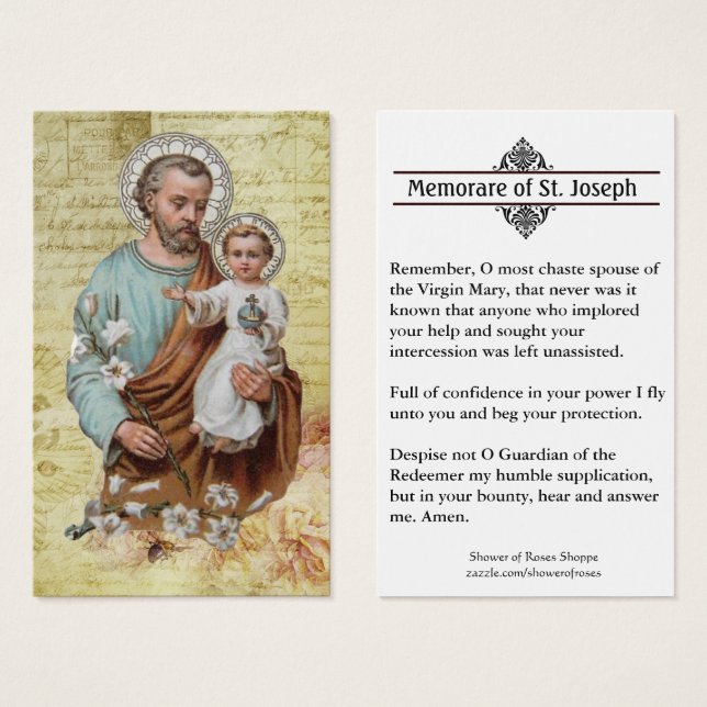 Memorare Gebet St. Joseph & Jesus Heilige Karte (Vorne & Hinten)