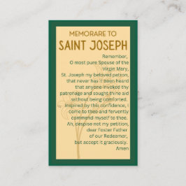 Memorare zu St Joseph Gebet Cards Visitenkarte