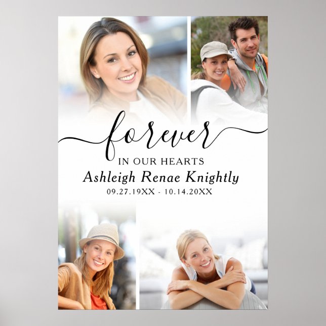 Memorial 4 Fotos Forever in unserem Hearts Script Poster (Vorne)