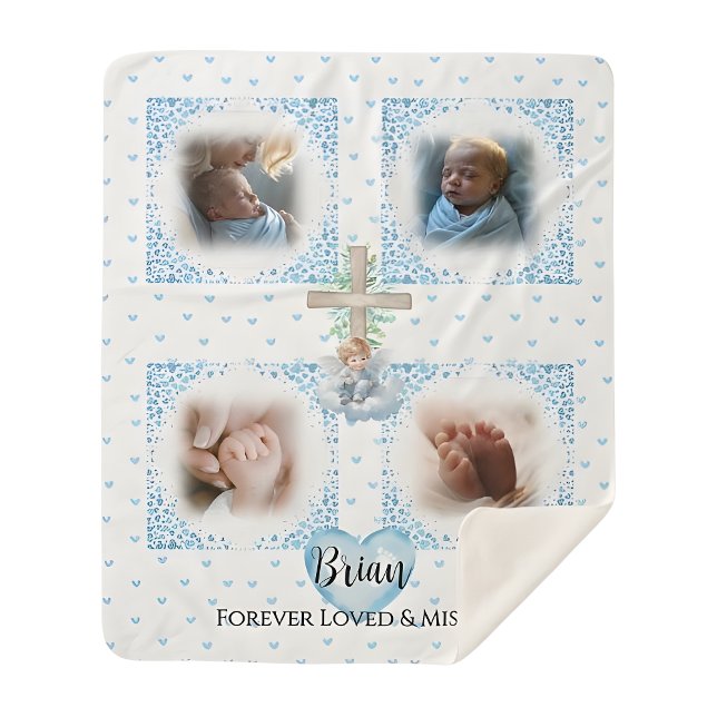 Memorial Baby Boy Foto Blanket Geschenk Sherpadecke (personalized-baby-loss-boy-memorial-photo-blanket-keepsake)