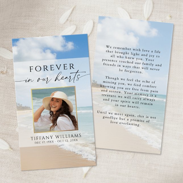 Memorial Beach Photo Forever Hearts Prayer Card (Von Creator hochgeladen)