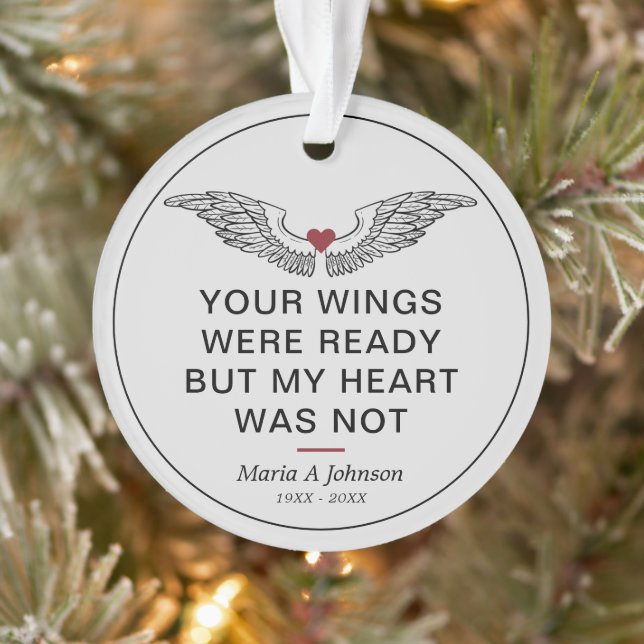 Memorial Beileid Foto Wings Heart Ornament (Baum)
