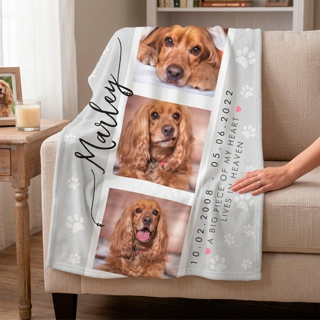 Memorial Benutzerdefinierte FotoCollage mit Paw Pr Fleecedecke (Pet Memorial Custom Photo Collage with Paw Prints Fleece Blanket)