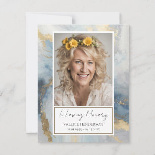 Memorial Blue and Gold Foto Beerdigung Keepake Inv Einladung