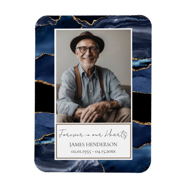 Memorial Blue and Gold Foto Keepake Magnet (Vertikal)