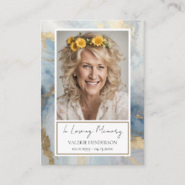 Memorial Blue and Gold Photo Funeral Keepsake Busi Visitenkarte