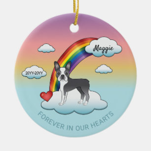 Memorial Blue and White Boston Terrier Rainbow Keramik Ornament