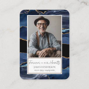 Memorial Blue Gold Stone Foto Beerdigung Keepake Visitenkarte