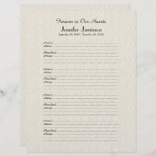 Memorial Book Filler Anmeldung Page Imitate Burlap