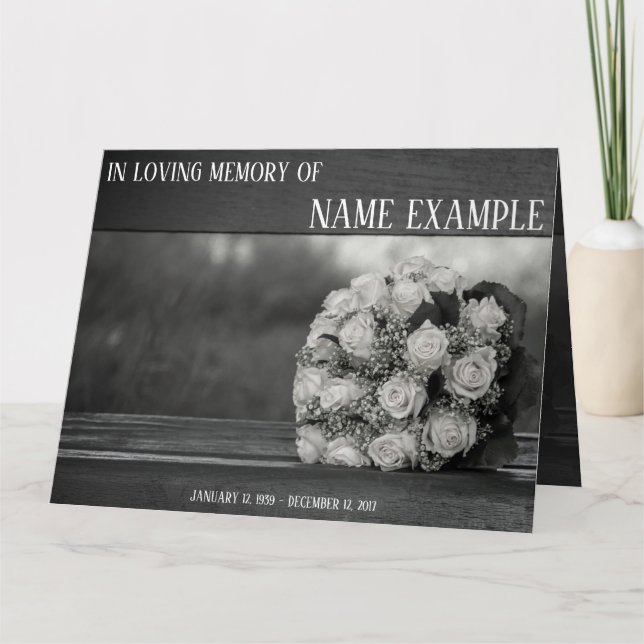 Memorial Cards Ein Strauß mit weißen Rosen-Monochr Karte (Vorderseite)