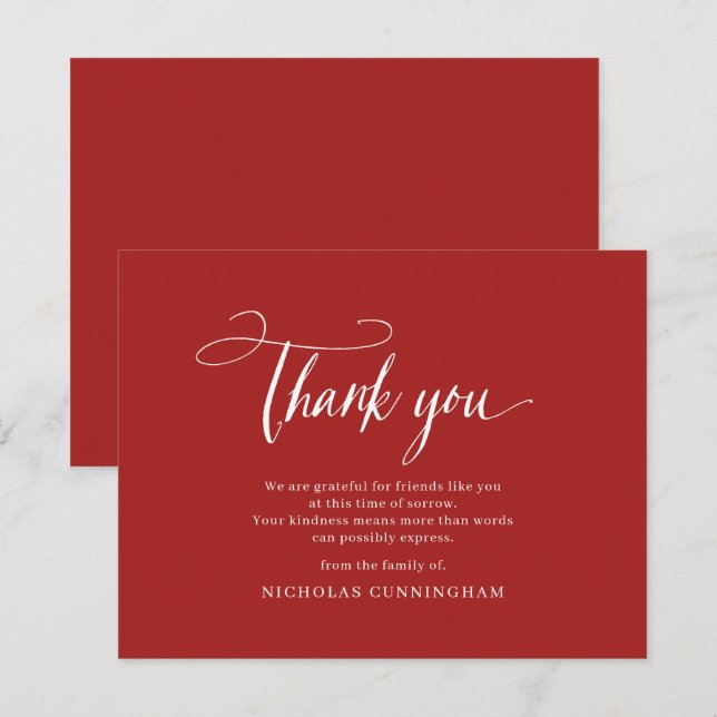 Memorial Classic Simple Cursive Typografie Dankeskarte (Vorne/Hinten)