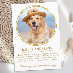 Memorial Custom Foto Elegantes Gold Beileid Dankeskarte