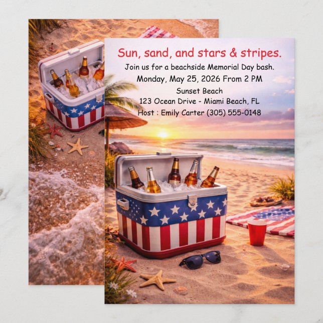 Memorial Day Beach Party Invitation Poolside  Einladung (Vorne/Hinten)