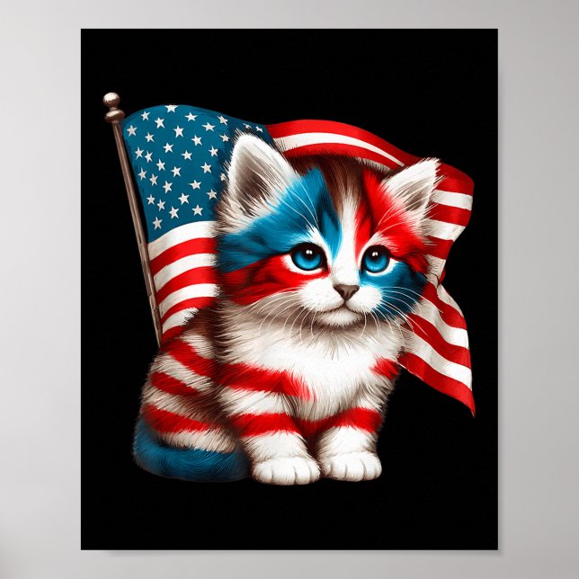 Memorial Day Cat Funny Kitten 4. Juli US-Flagge Poster (Vorne)