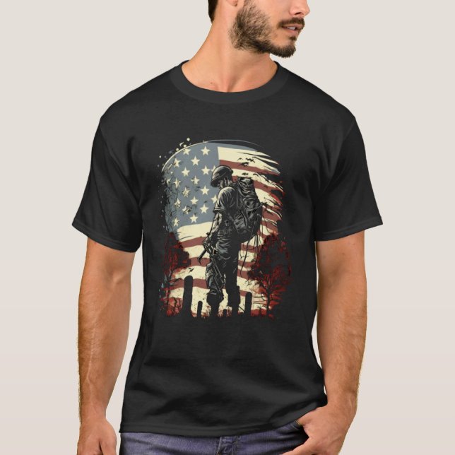 Memorial Day Fallen Veteran Soldier American Flag  T-Shirt (Vorderseite)