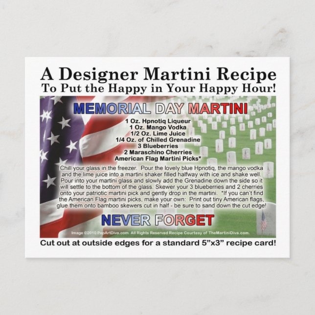 Memorial Day Martini Rezept Karte Postkarte (Vorderseite)