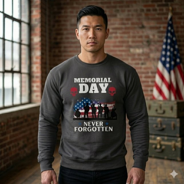 ​Memorial Day Never Forgotten Patriotic Military Sweatshirt (Premium military-inspired tribute fleece. Stay warm while honoring 250 years of USA bravery.)