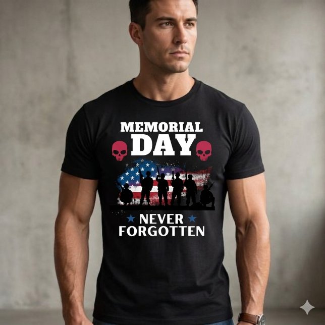 Memorial Day Never Forgotten, US Flag Military T-Shirt (Honor the fallen with this bold "Never Forgotten" Memorial Day tee. A true patriot's essential.)