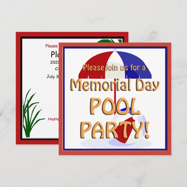 Memorial Day Pool Party Einladung (Vorne/Hinten)