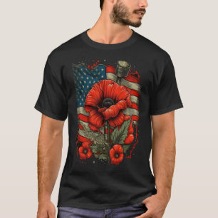 Memorial Day Red Poppy Blume American Flag USA 4t T-Shirt