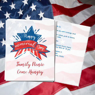 Memorial Day Star Flag Familie Picknick Einladung Flyer