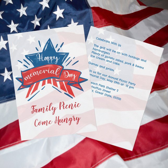 Memorial Day Star Flag Familie Picnic Einladung (Von Creator hochgeladen)