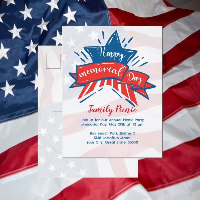 Memorial Day Star Flag Familie Picnic Postkarte (Von Creator hochgeladen)