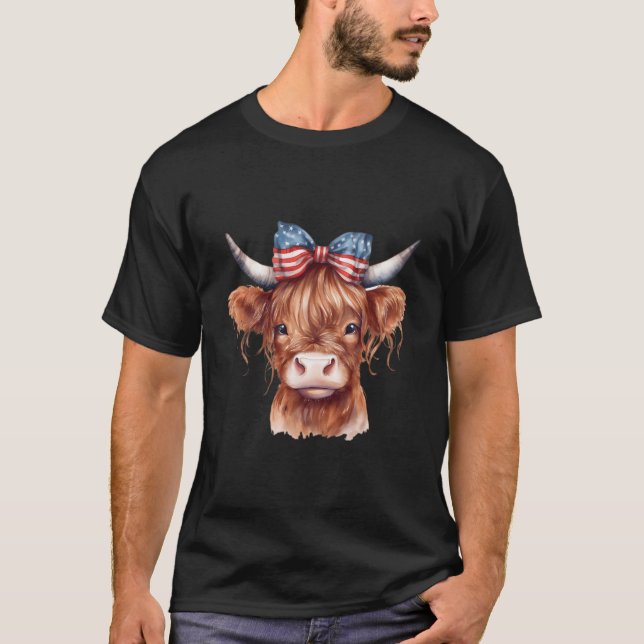 Memorial Day Veterans Day 4Th Of July Highland Cow T-Shirt (Vorderseite)