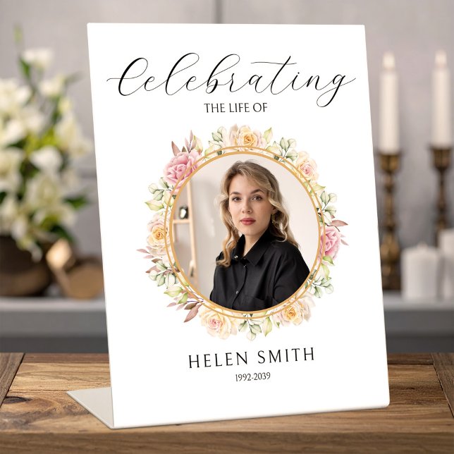 Memorial Elegant Floral Wreath for Daughter Sockelschild (Memorial Elegant Floral Wreath for Daughter Pedestal Sign, Loss of Daughter)