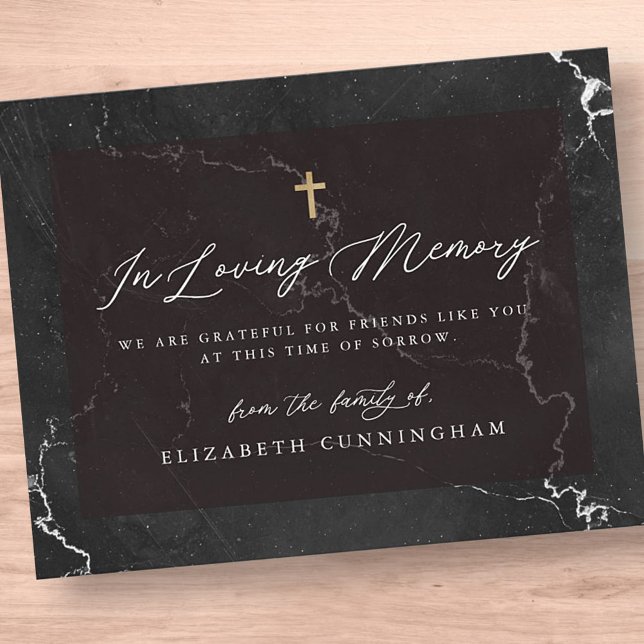 Memorial Elegante Schwarz-Weiß Einfache Imitate Kr Dankeskarte (Von Creator hochgeladen)