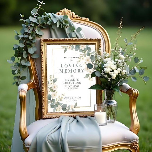 Memorial Exquisite Flowers & Eucalyptus Wedding  Poster (Delicate Flowers & Eucalyptus Wedding Memorial Seat Reserved Loved Ones Frame Posters with Garden )