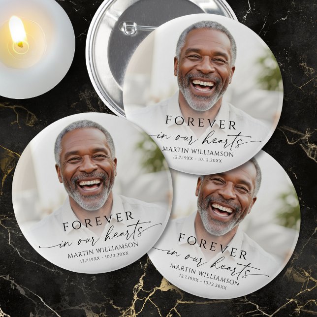 Memorial Forever in Our Hearts Photo Personalized Button (Von Creator hochgeladen)