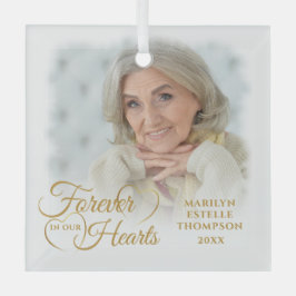 Memorial FOREVER IN UNSEREM HERZEN Foto Gold Ornament Aus Glas