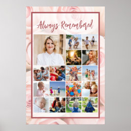 Memorial Foto Collage Soft Pink Roses Poster