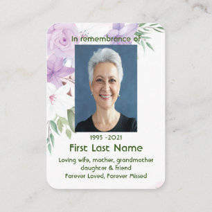 Memorial Foto Custom Lila White Roses Blume Visitenkarte