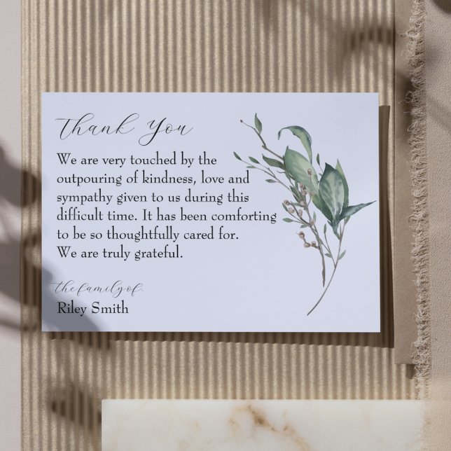 Memorial-Foto für die Wasserfarbenzweige dank Kart Dankeskarte (Watercolor Branch Memorial Photo Thank You Card
)