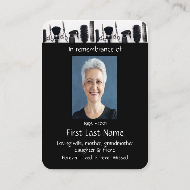 Memorial Foto Gebet Friseur Friseur Friseur Visitenkarte (Rückseite)