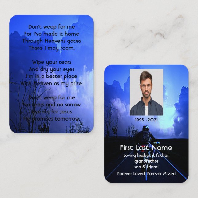 Memorial Foto Gebet Motorrad Biker Christlich Visitenkarte (Vorne/Hinten)