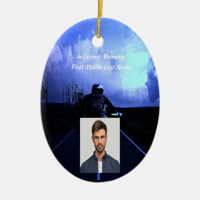 Memorial Foto Gebet Motorrad Biker Keramik Ornament (Vorne)