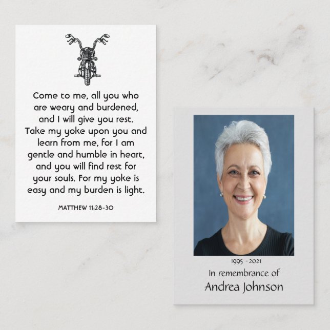 Memorial Foto Gebet Motorrad Biker Visitenkarte (Vorne/Hinten)