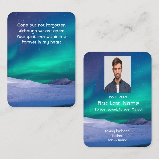 Memorial Foto Gebet nördlichen Lichter aurora bore Visitenkarte (Vorne/Hinten)