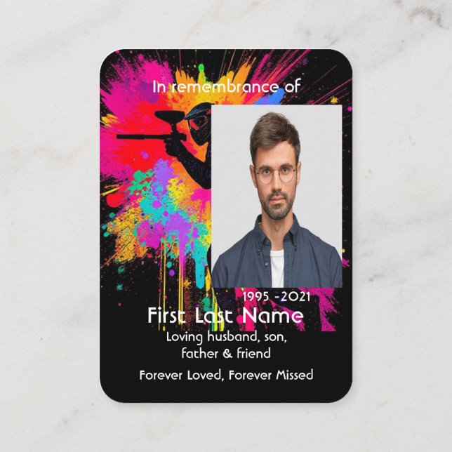 Memorial Foto Gebet Paintball-Spiel-Enthusiast Visitenkarte (Rückseite)