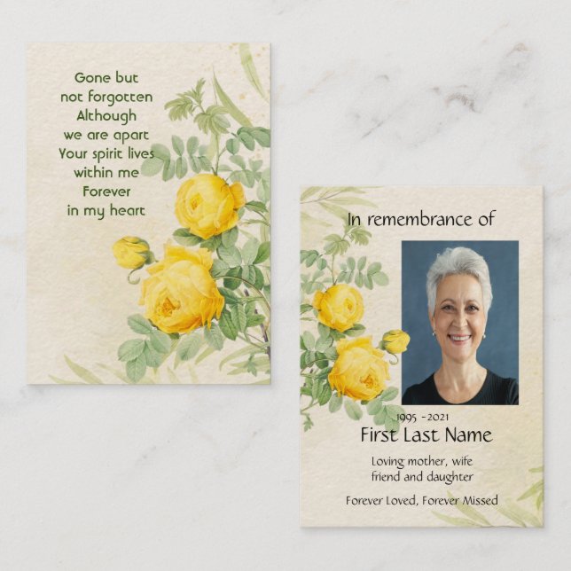 Memorial Foto Gelbe Rosen Garten Blume Visitenkarte (Vorne/Hinten)
