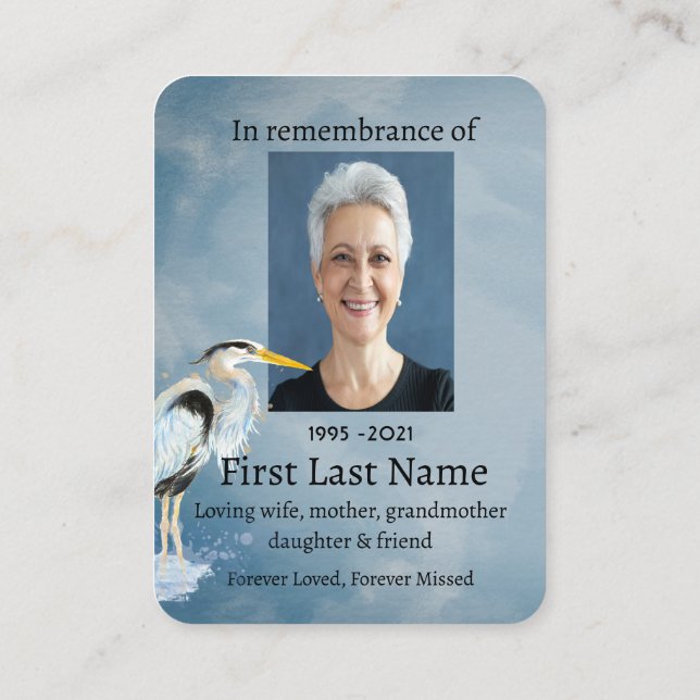 Memorial Foto Great Blue Heron Bird Business Card Visitenkarte (Rückseite)